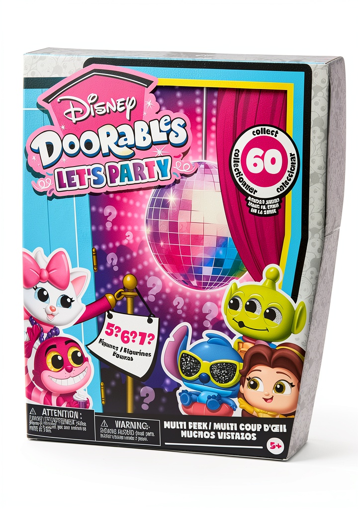 Disney Doorables Let’s Party Multi-Peek figures displayed in colorful packaging