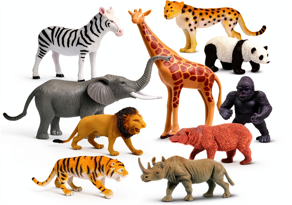 Toy-Mate Safari Animal Figures set displayed on a colorful play mat
