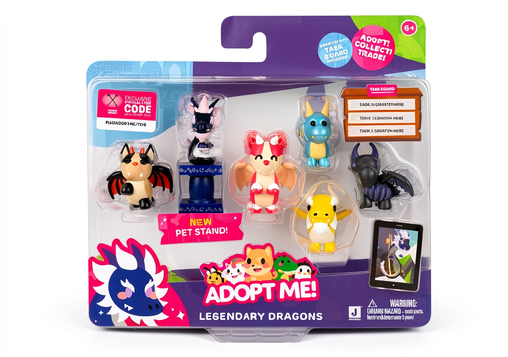 Jazwares Adopt Me 6 Figure Pack with Legendary Dragons displayed on pedestal