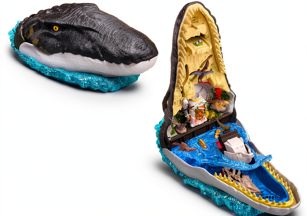Mosasaurus Micro Adventure Playset showing features and micro-figures