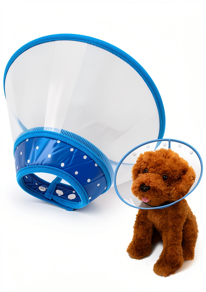 Andiker dog recovery collar on a pet showing transparent design and soft edges