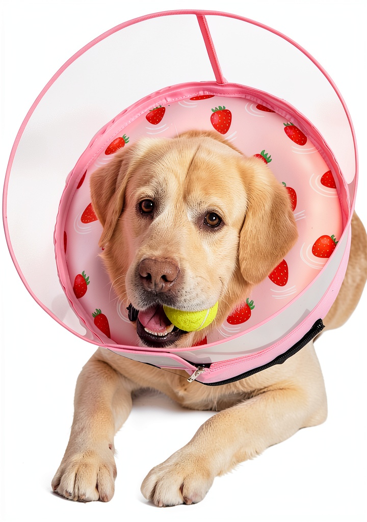 Dog wearing Mariyago inflatable collar during recovery
