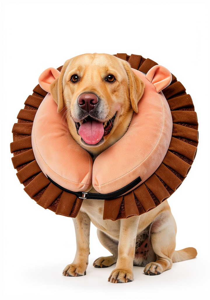 KOOLTAIL inflatable dog cone collar being fitted on a Labrador Retriever