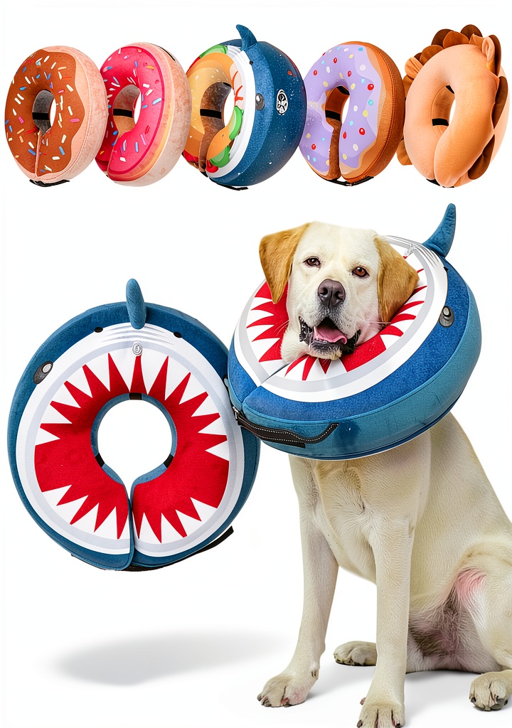 Inflatable dog collar in use