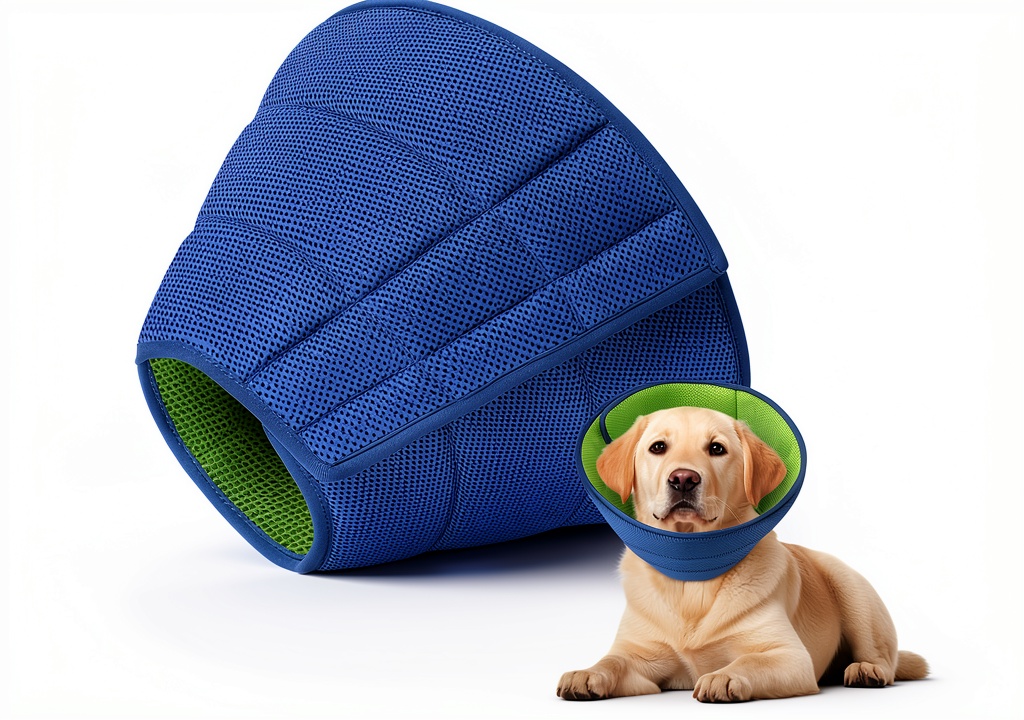 Soft dog cone collar in use