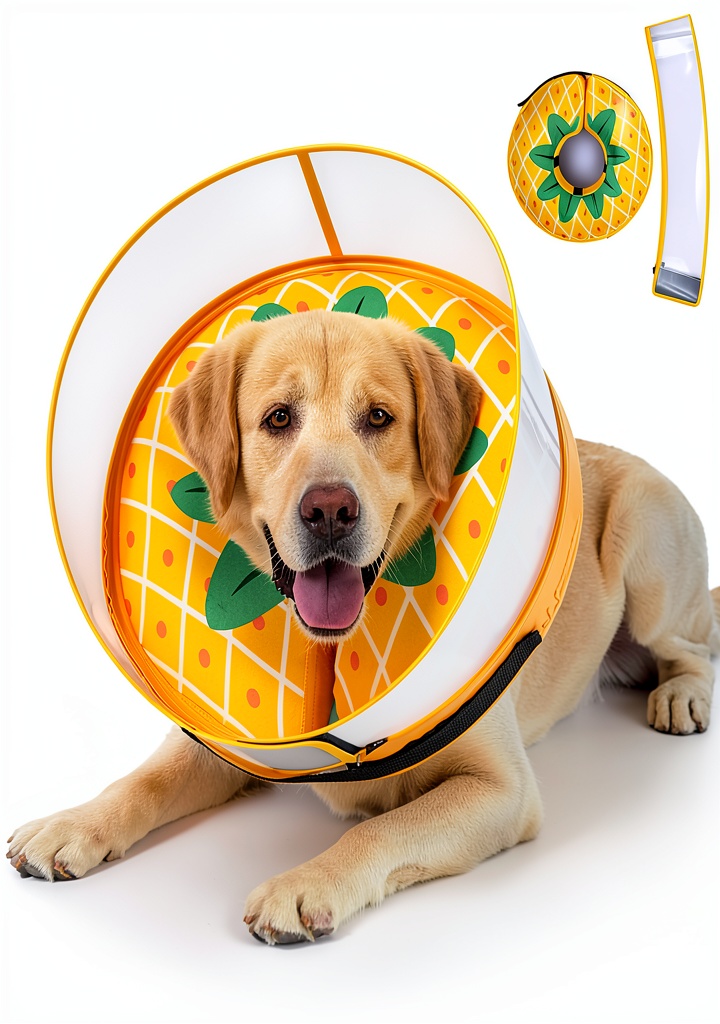 Installing Dog Inflatable Collar Mariyago Soft Breathable on a wooden desk