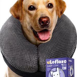 Loflaze Grey Inflatable Dog Donut Collar Soft Recovery Cone Adjustable-0