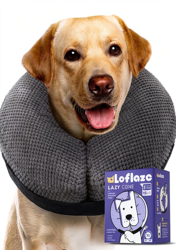 Loflaze Grey Inflatable Dog Donut Collar Soft Recovery Cone Adjustable-0