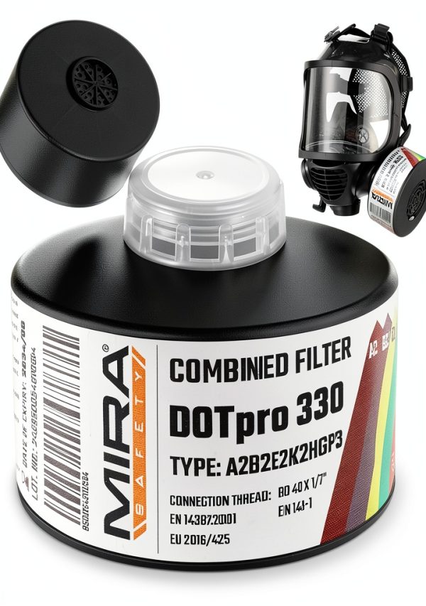 MIRA Safety - DotPro 330 - Industrial Grade Gas Mask Filter | A2 B2 E2 K2 HG P3 Filter Rating | Long Shelf Life | 40mm NATO Filter | Fits CBRN Gas Masks-0