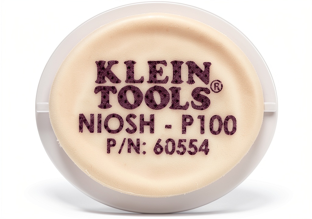 Installing Klein Tools 60554 Respirator Mask Replacement Filter, low‑profile, for P100 half‑mask respirators (Cat. Nos. 60552 and 60553), 2‑pack on a wooden workbench