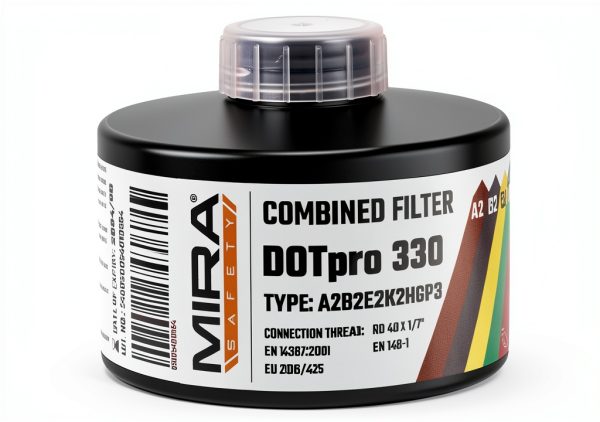 MIRA Safety - DotPro 330 - Industrial Grade Gas Mask Filter | A2 B2 E2 K2 HG P3 Filter Rating | Long Shelf Life | 40mm NATO Filter | Fits CBRN Gas Masks-7